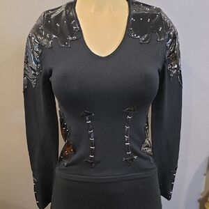 Chic Black Sequin Women's Crop Top